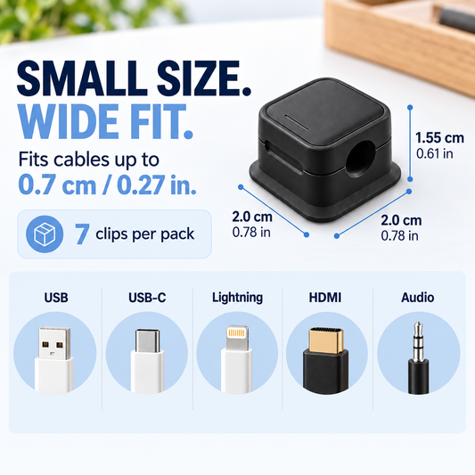 Magnetic Cable Clips 7 Pack for Desk and Charging Cable Organisation
