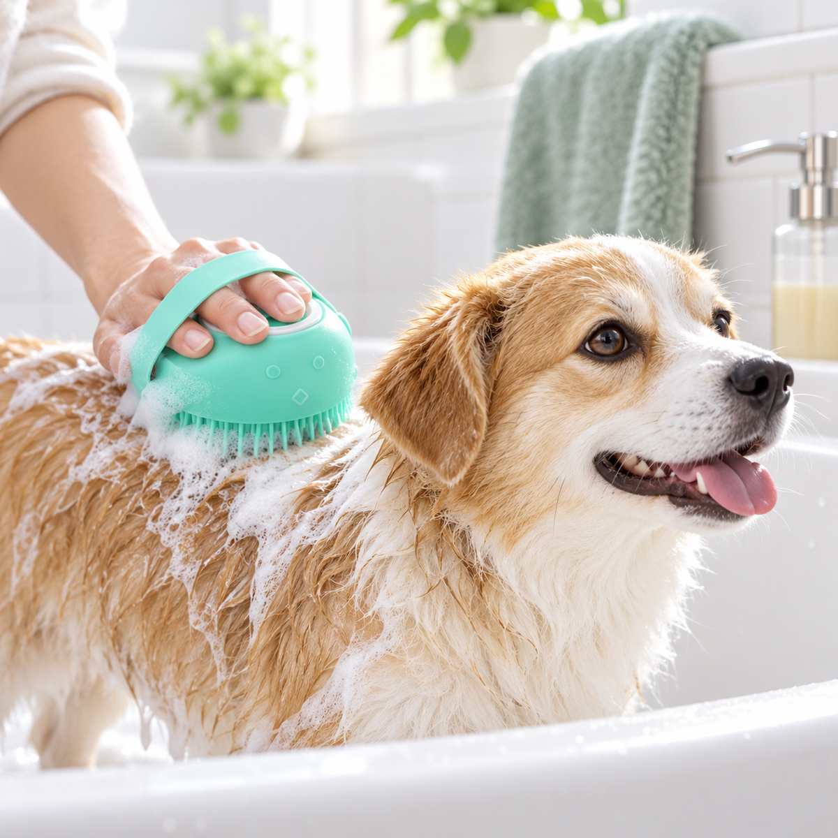 Silicone Pet Bath Brush with Shampoo Dispenser
