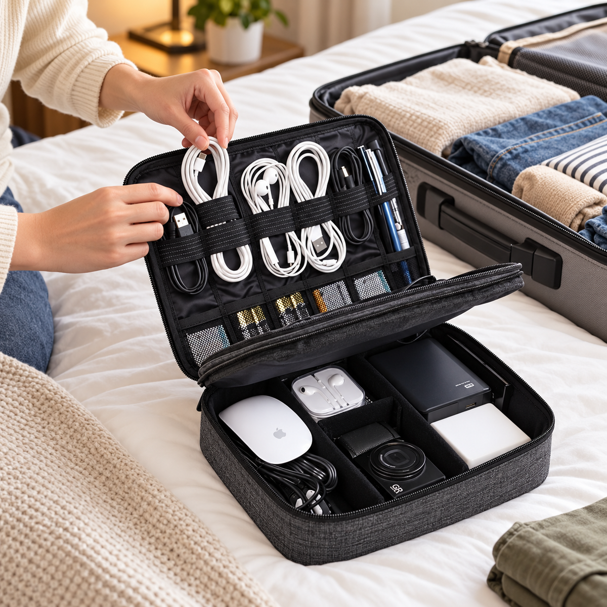 Double Layer Travel Cable Organiser Bag