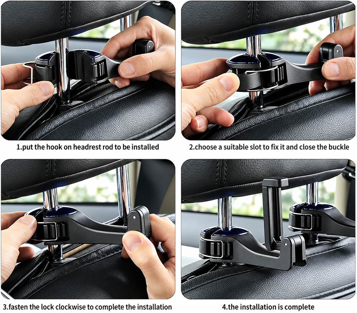 Rotating Car Headrest Hooks with Phone Holder 2 Pack