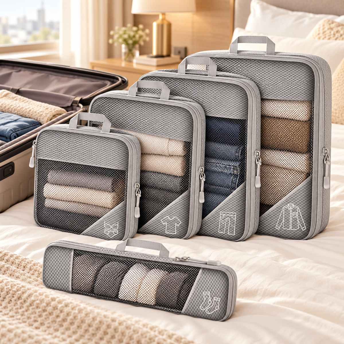 Travel Packing Cubes 5 Piece Set for Suitcase Organisation