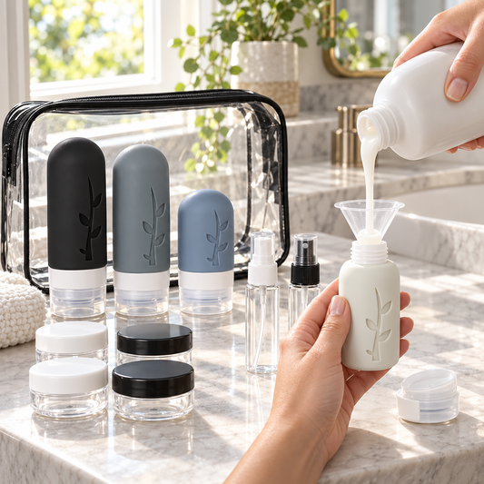 Refillable Travel Toiletry Bottle Set with Clear Pouch