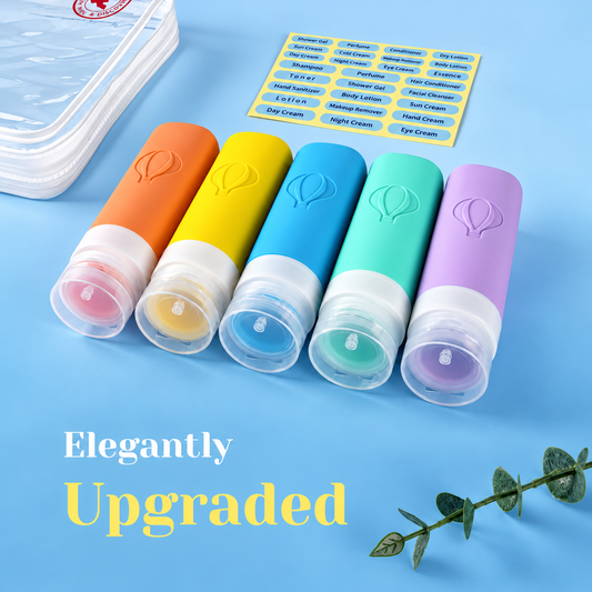 Travel Toiletry Bottles with Rotating Labels 5 Pack 90ml